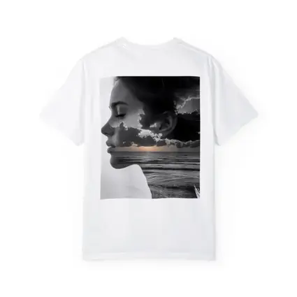 Black White Woman Double Exposure Ocean Sky