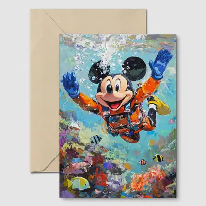 Mickey Mouse Scuba Diving Coral Reef Art