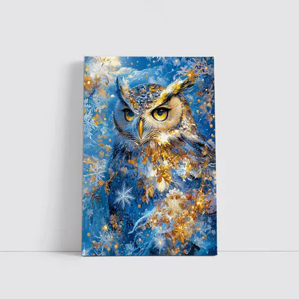 Great Horned Owl Blue Winter Snowflake Art