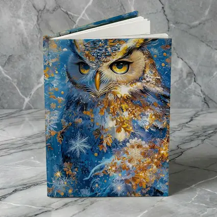 Great Horned Owl Blue Winter Snowflake Art