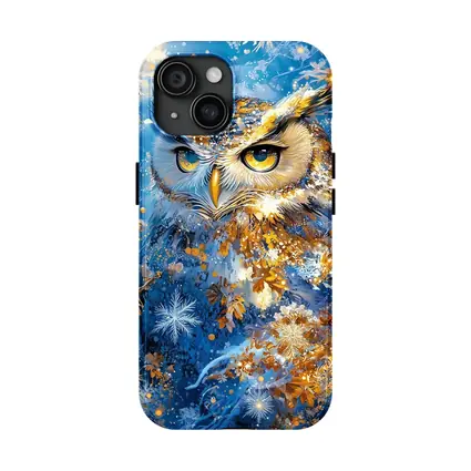 Great Horned Owl Blue Winter Snowflake Art