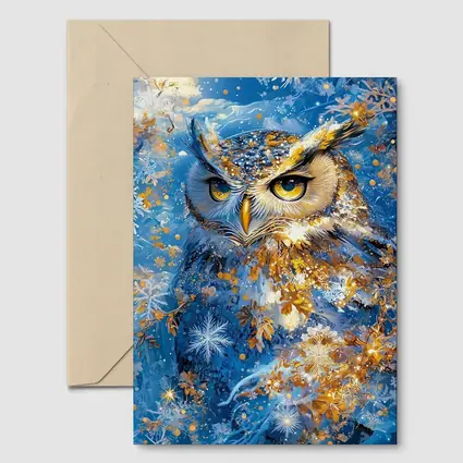 Great Horned Owl Blue Winter Snowflake Art