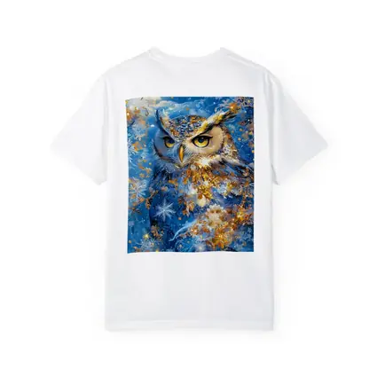 Great Horned Owl Blue Winter Snowflake Art