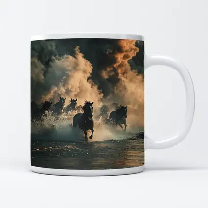 Wild Horses Running Through Misty River