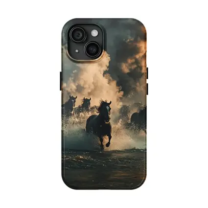Wild Horses Running Through Misty River