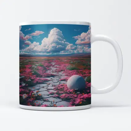Pink Flower Field Stone Path Surreal