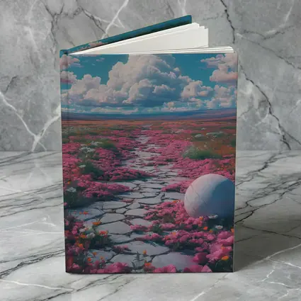 Pink Flower Field Stone Path Surreal