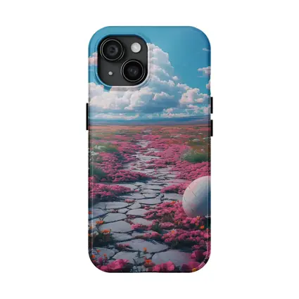 Pink Flower Field Stone Path Surreal
