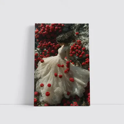 Woman White Lace Dress Red Raspberries Fantasy