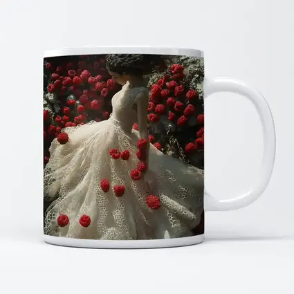 Woman White Lace Dress Red Raspberries Fantasy