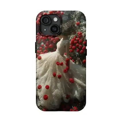 Woman White Lace Dress Red Raspberries Fantasy