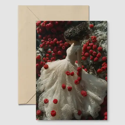 Woman White Lace Dress Red Raspberries Fantasy