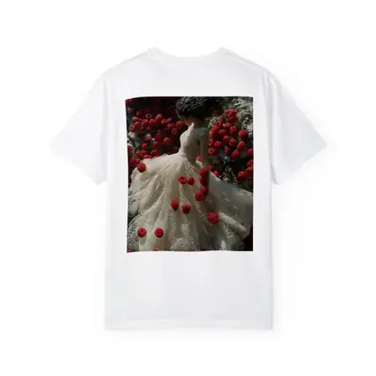 Woman White Lace Dress Red Raspberries Fantasy