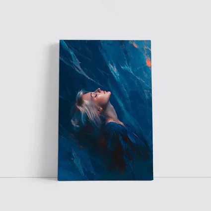 Woman Resting Against Blue Marble Background
