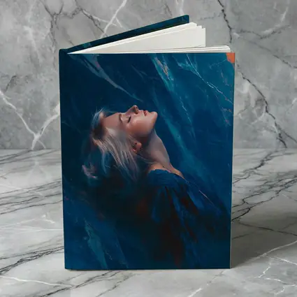 Woman Resting Against Blue Marble Background