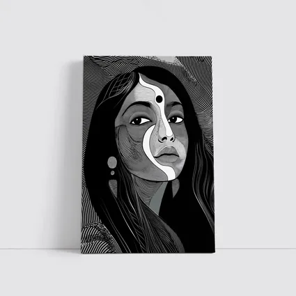 Black White Line Art Woman Portrait