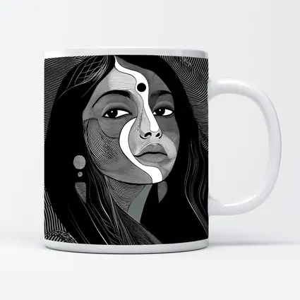 Black White Line Art Woman Portrait