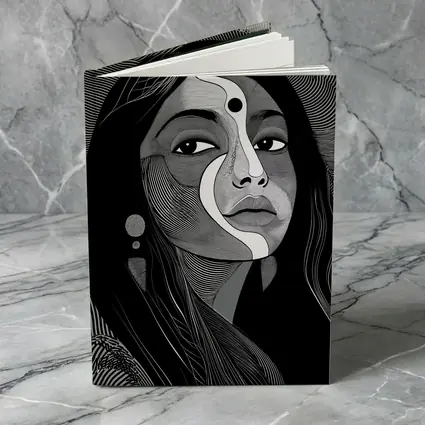 Black White Line Art Woman Portrait