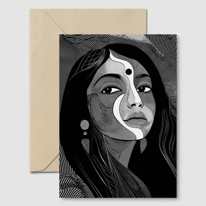 Black White Line Art Woman Portrait