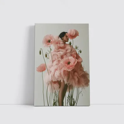 Woman Pink Poppy Flowers Fashion Editorial Art