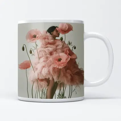 Woman Pink Poppy Flowers Fashion Editorial Art
