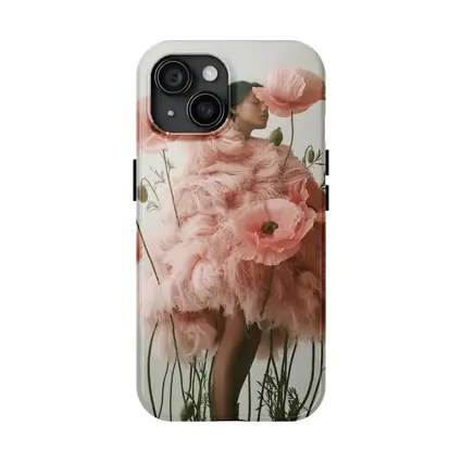 Woman Pink Poppy Flowers Fashion Editorial Art