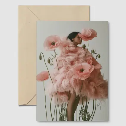 Woman Pink Poppy Flowers Fashion Editorial Art