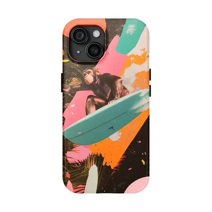 Chimpanzee Surfing Colorful Pop Art Collage