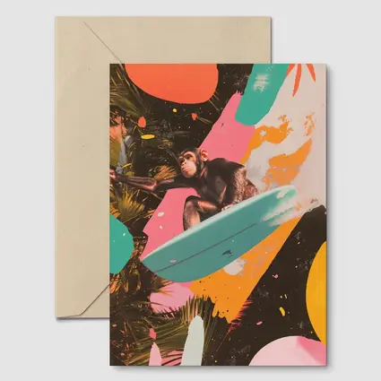 Chimpanzee Surfing Colorful Pop Art Collage