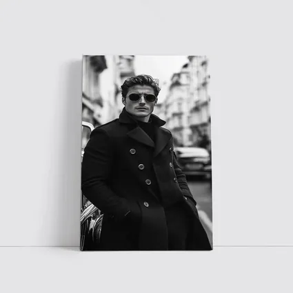 Stylish Man Black Coat City Street
