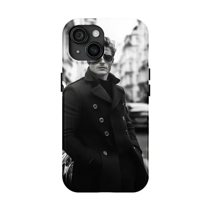 Stylish Man Black Coat City Street