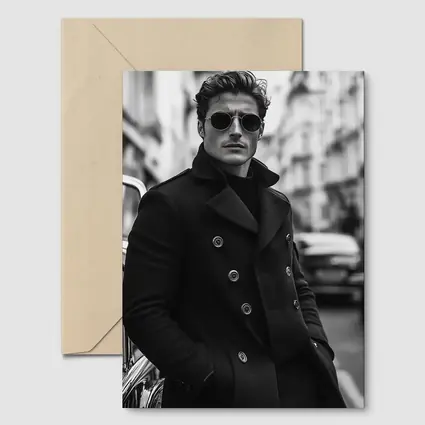 Stylish Man Black Coat City Street