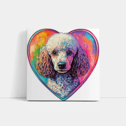 Poodle Portrait Colorful Heart Background Art