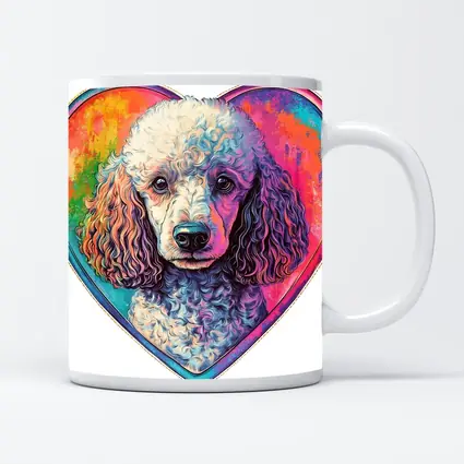 Poodle Portrait Colorful Heart Background Art