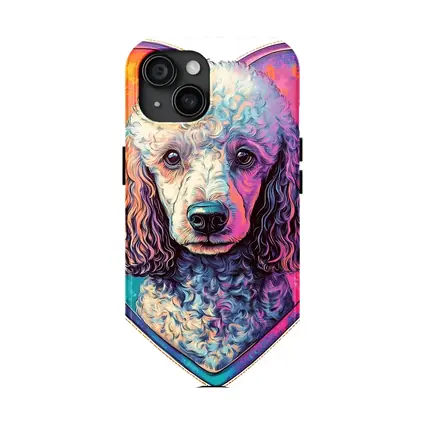 Poodle Portrait Colorful Heart Background Art