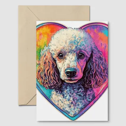 Poodle Portrait Colorful Heart Background Art