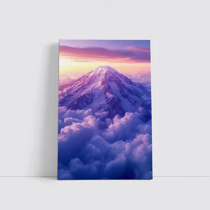 Snow Mountain Peak Rising Above Purple Clouds