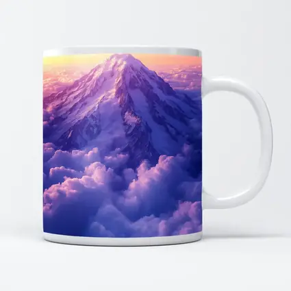 Snow Mountain Peak Rising Above Purple Clouds
