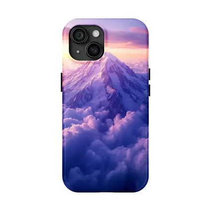 Snow Mountain Peak Rising Above Purple Clouds
