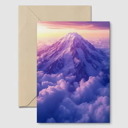 Snow Mountain Peak Rising Above Purple Clouds