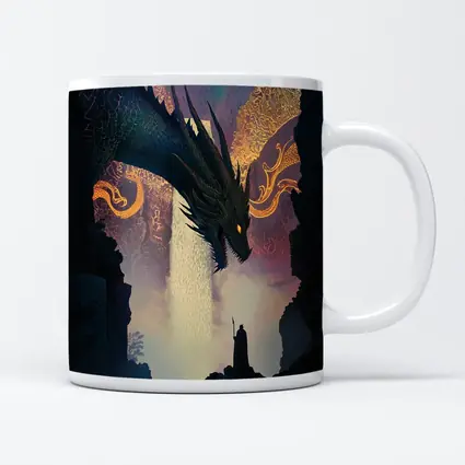 Dark Dragon Confronting Lone Wizard Fantasy Art