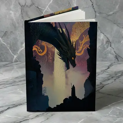 Dark Dragon Confronting Lone Wizard Fantasy Art