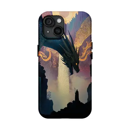 Dark Dragon Confronting Lone Wizard Fantasy Art