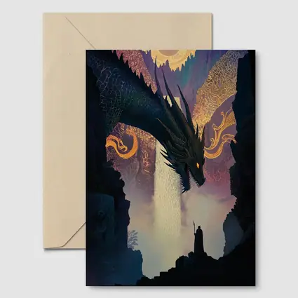 Dark Dragon Confronting Lone Wizard Fantasy Art