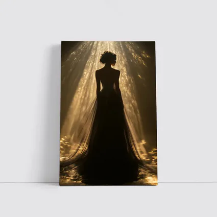 Woman Silhouette Golden Light Rays Gown