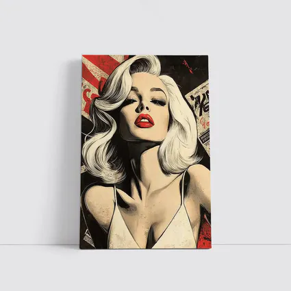Pop Art Blonde Woman Red Lips Grunge