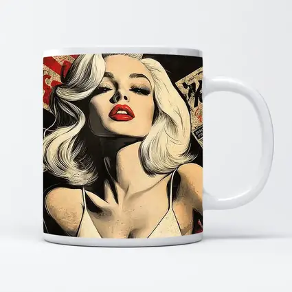 Pop Art Blonde Woman Red Lips Grunge