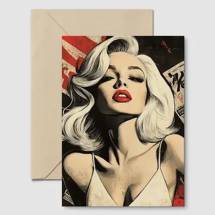 Pop Art Blonde Woman Red Lips Grunge