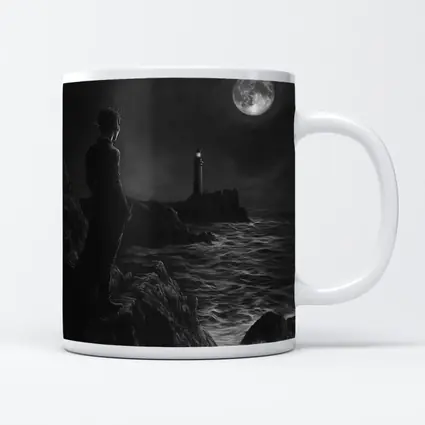 Dark Figure Lighthouse Moonlit Coastal Night