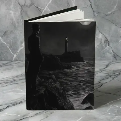 Dark Figure Lighthouse Moonlit Coastal Night